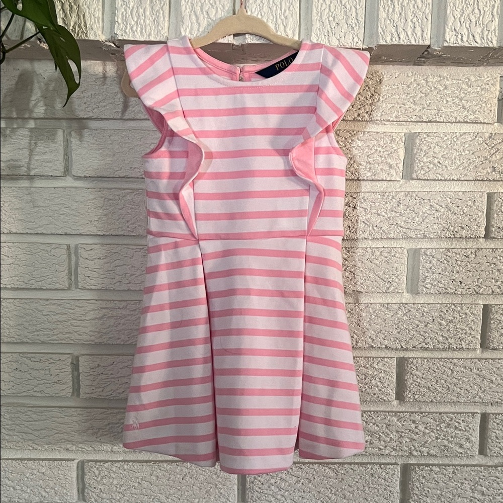 Ralph Polo Pink Striped Ruffle Sleeve Dress